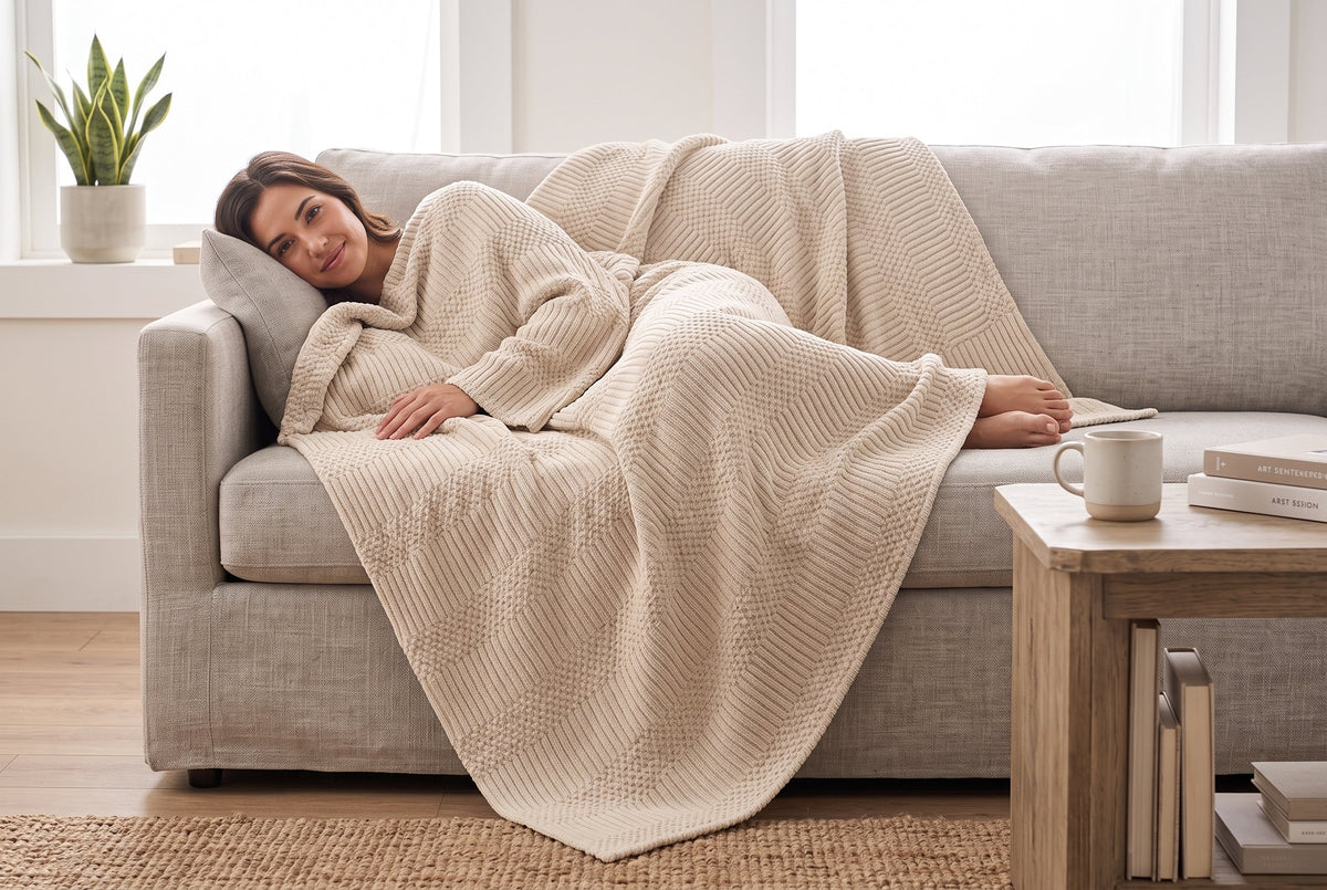 Jacquard Throw Blanket, 48 x 60 in, Contempo, Sand