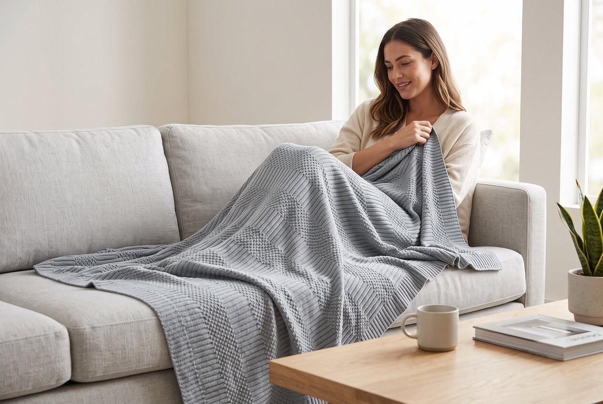 Jacquard Throw Blanket, 48 x 60 in, Contempo, Grey