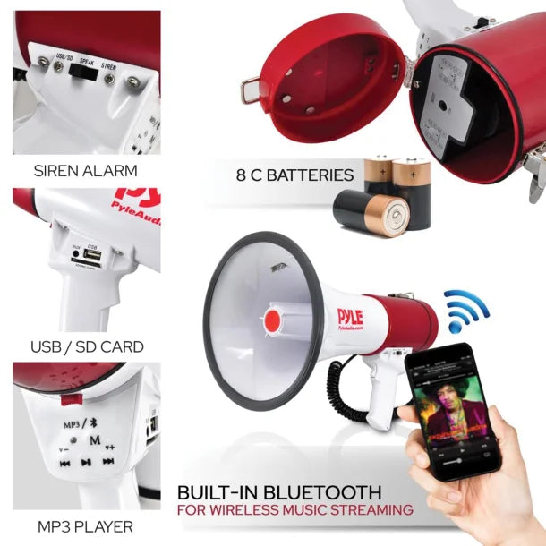 Pyle® 50-Watt Bluetooth® Megaphone Bullhorn with Siren