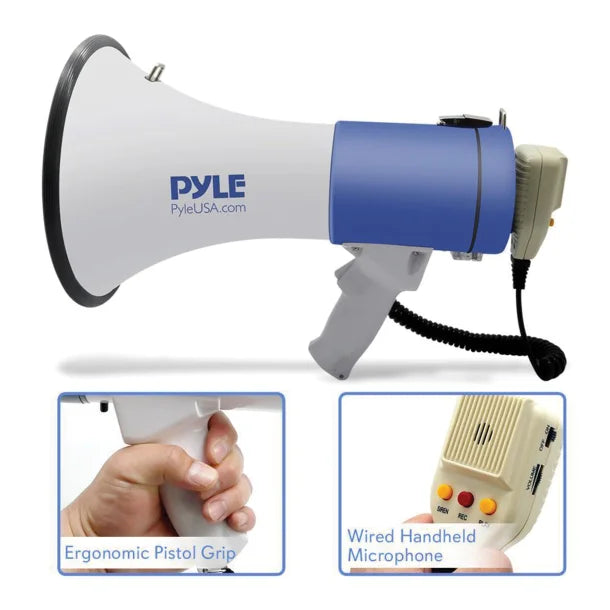Pyle® 50-Watt Megaphone Bullhorn with Record, Siren & Talk Modes