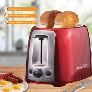 Brentwood® 2-Slice Cool-Touch Toaster with Extra-Wide Slots (Red)