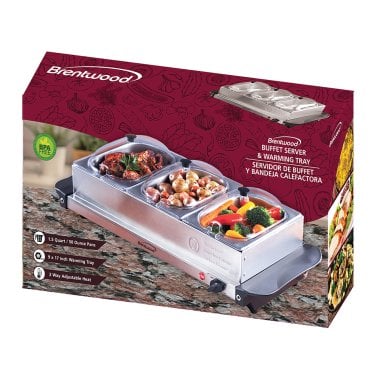 Brentwood® 180-Watt 4.5-Qt. 3-Pan Buffet Server and Warming Tray, Silver