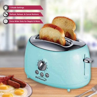 Brentwood® Cool-Touch 2-Slice Retro Toaster with Extra-Wide Slots (Blue)