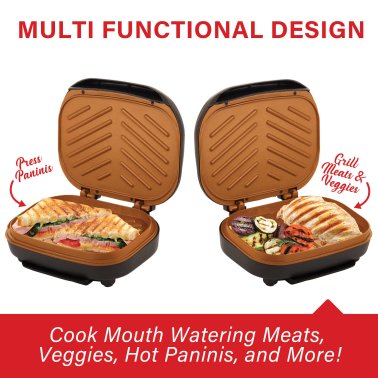 Brentwood® 2-Serving Nonstick 750-Watt Indoor Electric Copper Grill and Panini Press