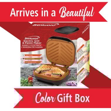 Brentwood® 2-Serving Nonstick 750-Watt Indoor Electric Copper Grill and Panini Press