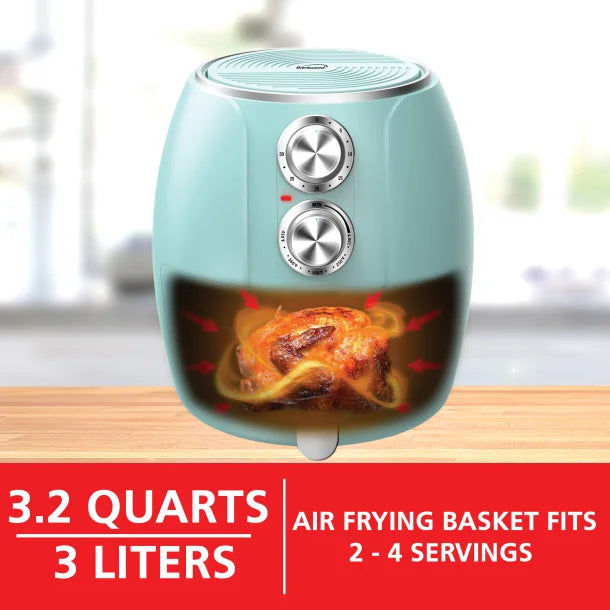 Brentwood® 3.2-Quart 1,200-Watt Electric Air Fryer with Timer and Temperature Control (Blue)