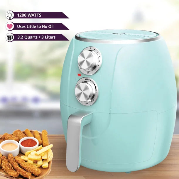 Brentwood® 3.2-Quart 1,200-Watt Electric Air Fryer with Timer and Temperature Control (Blue)