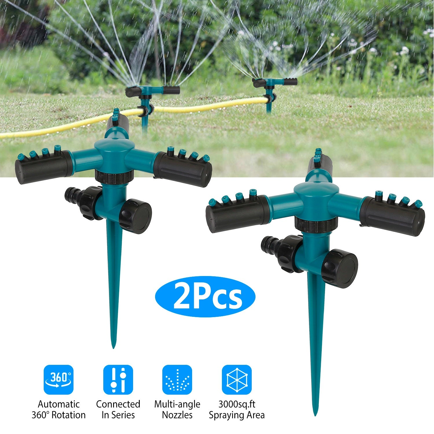 2 Packs 360 Degree Rotatable Lawn Garden Sprinkler Sprayer Adjustable Sprinkler w/ up to 3000 sq.ft Lawn Irrigation System