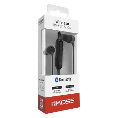 KOSS® The Plug Bluetooth® Earbuds with Microphone and In-Line Control, Black
