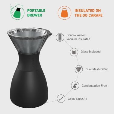 ASOBU® Insulated Pour-over Coffee Maker with Removable Carafe, 34-Oz. (Black)