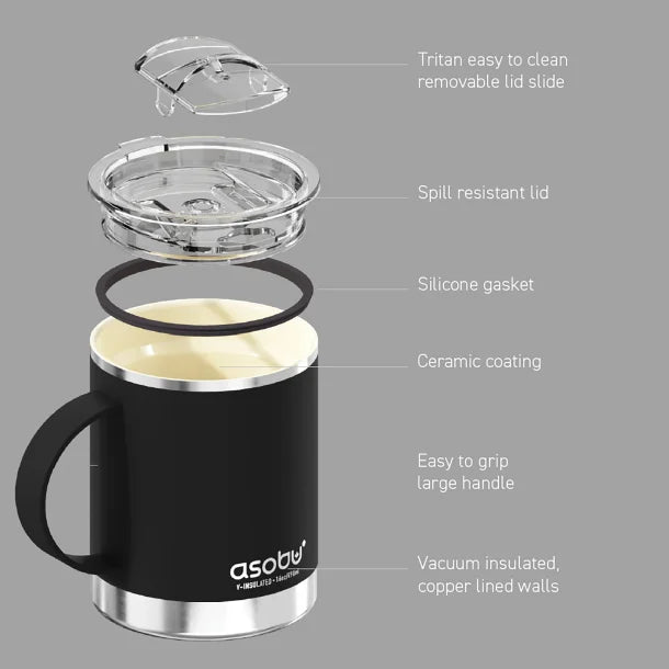 ASOBU® The Ultimate Stainless Steel Ceramic-Coated Coffee Mug, 12-Oz. (Black)