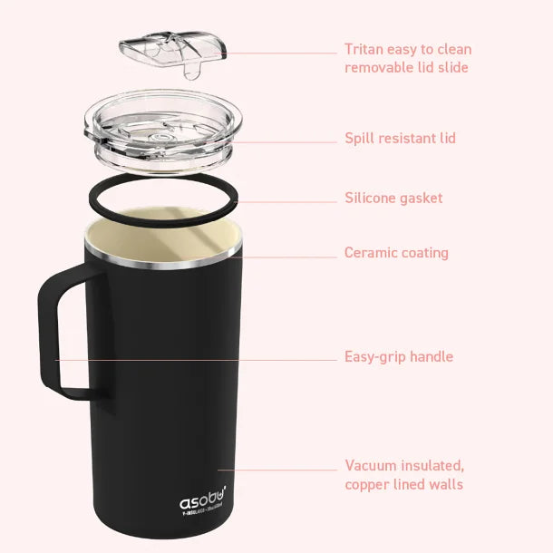 ASOBU® 20-Oz. Double-Wall-Insulated Stainless Steel Tower Coffee Mug with Ceramic Coating (Pink)