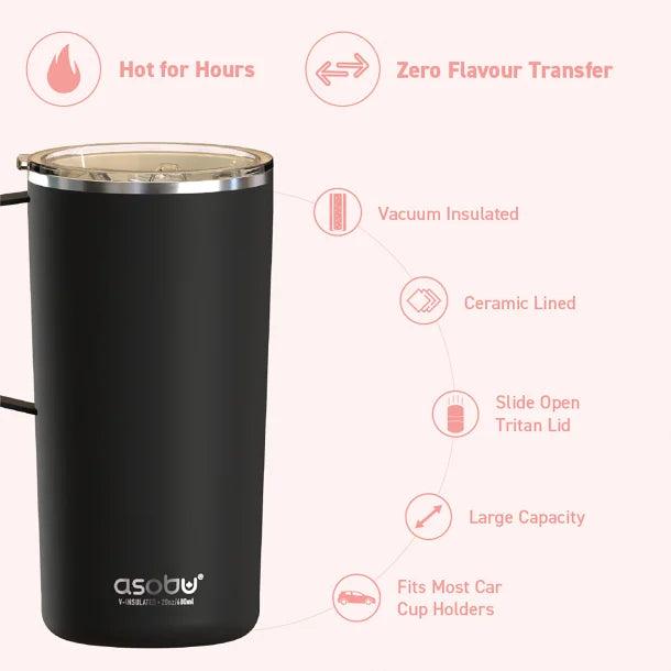 ASOBU® 20-Oz. Double-Wall-Insulated Stainless Steel Tower Coffee Mug with Ceramic Coating (Pink)