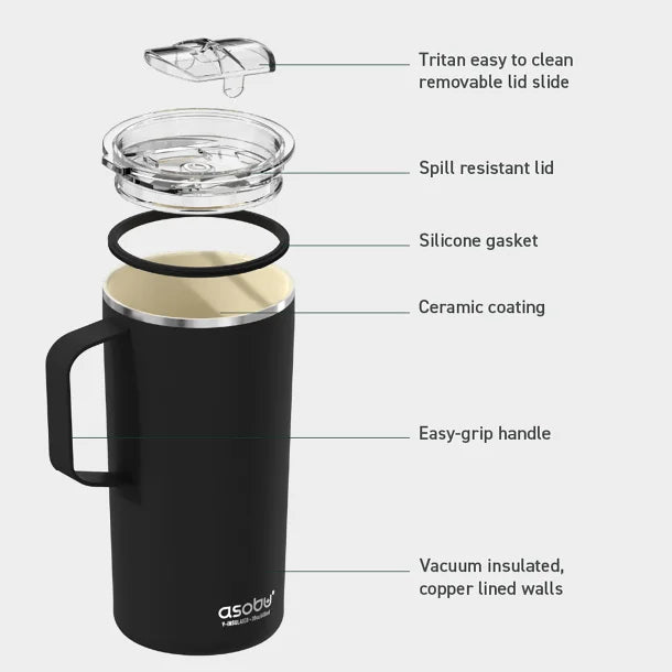 ASOBU® 20-Oz. Double-Wall-Insulated Stainless Steel Tower Coffee Mug with Ceramic Coating (Red)