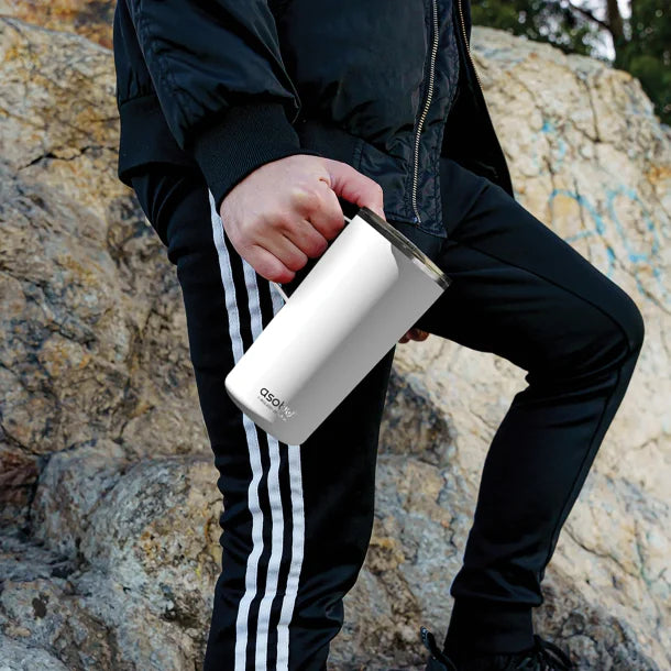 ASOBU® 20-Oz. Double-Wall-Insulated Stainless Steel Tower Coffee Mug with Ceramic Coating (White)