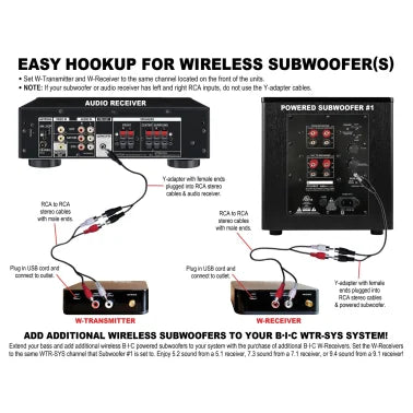 BIC America WTR-SYS 4-Channel Wireless Audio Transmitter/Receiver Kit for Powered Subs and Speakers