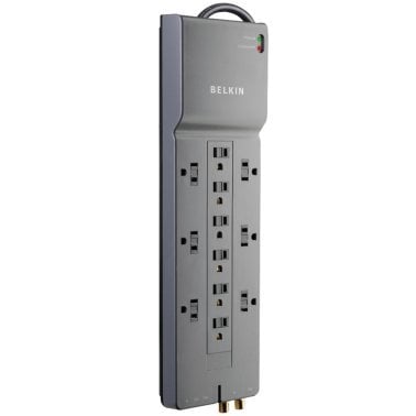 Belkin® Home/Office Surge Protector Power Strip, 12 Outlets, with Telephone and Coaxial Protection, 8-Ft. Cord, BE112230-08