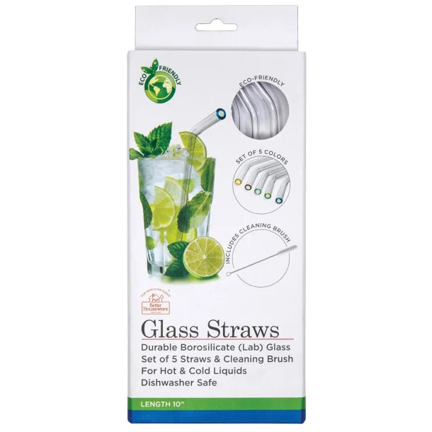 Better Houseware Glass Straws with Cleaning Brush, Set of 5 (Standard)
