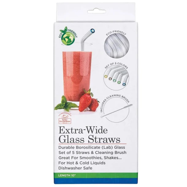 Better Houseware Glass Straws with Cleaning Brush, Set of 5 (Extra-Wide)