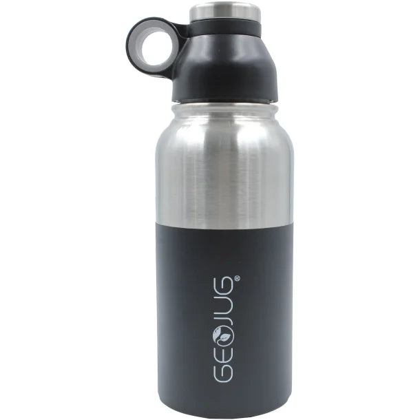 Brentwood® Geojug Stainless Steel Vacuum-Insulated Water Bottle (0.9 L; Black/Silver)