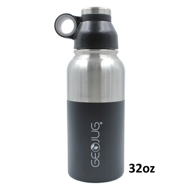 Brentwood® Geojug Stainless Steel Vacuum-Insulated Water Bottle (0.9 L; Black/Silver)