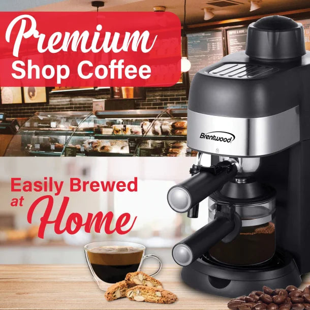 Brentwood® GA-134BK 4-Cup Stainless Steel Espresso and Cappuccino Maker Machine
