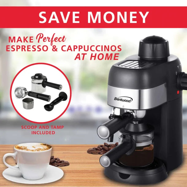 Brentwood® GA-134BK 4-Cup Stainless Steel Espresso and Cappuccino Maker Machine