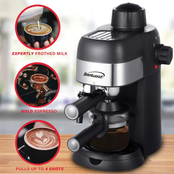 Brentwood® GA-134BK 4-Cup Stainless Steel Espresso and Cappuccino Maker Machine
