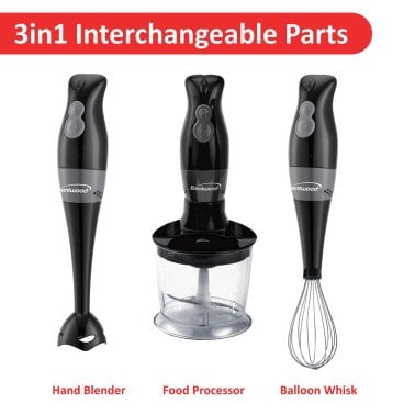Brentwood® 2-Speed Hand Blender and Food Processor with Balloon Whisk, Black