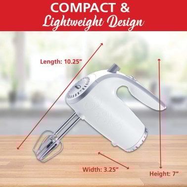 Brentwood® Lightweight 5-Speed Electric Hand Mixer (White)