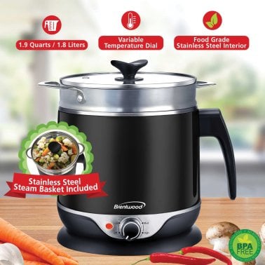 Brentwood® 1.9-Qt. 600-Watt Stainless Steel Cordless Electric Hot Pot Cooker and Food Steamer with Swivel Base