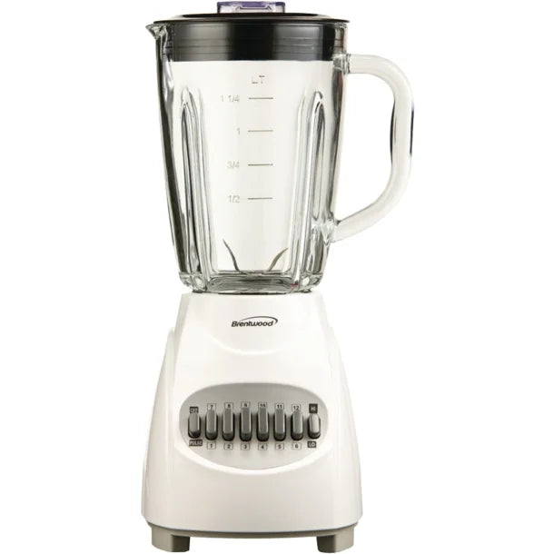 Brentwood® 42-Ounce 12-Speed + Pulse Electric Blender with Glass Jar (White)