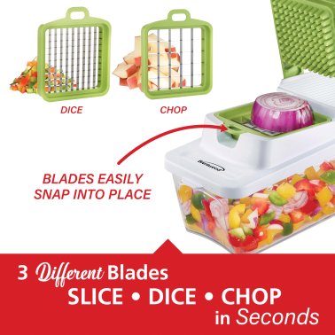 Brentwood® Food Chopper and Vegetable Dicer with 6.75-Cup Storage Container and Stainless Steel Blades