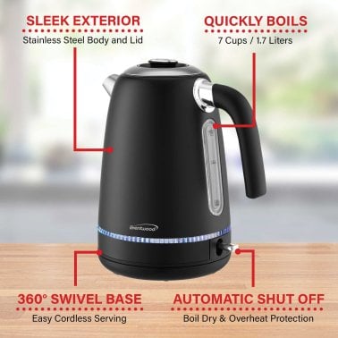 Brentwood® 7-Cup 1,500-Watt Cordless Electric Stainless Steel Kettle (Black)