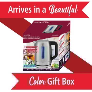 Brentwood® 1,500-Watt 1.79-Qt. Cordless Digital Stainless Steel Kettle with 5 Temperature Presets and Swivel Base