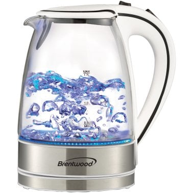 Brentwood® 1,100-Watt 1.8-Qt. 7-Cup Cordless Tempered-Glass Electric Kettle with Auto Shut-off (White)