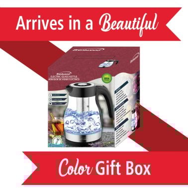 Brentwood® 1.79-Qt. 1,100-Watt Cordless Glass Electric Kettle with Tea Infuser and Swivel Base (Black)