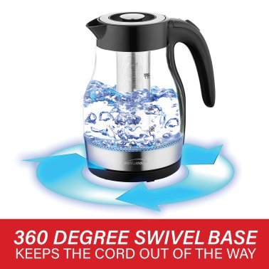 Brentwood® 1.79-Qt. 1,100-Watt Cordless Glass Electric Kettle with Tea Infuser and Swivel Base (Black)