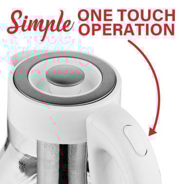 Brentwood® 1.79-Qt. 1,100-Watt Cordless Glass Electric Kettle with Tea Infuser and Swivel Base (White)