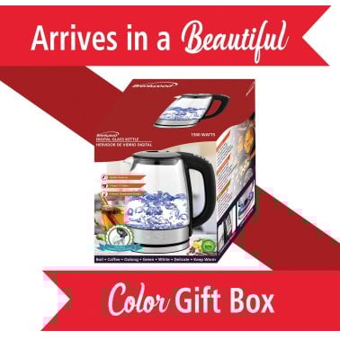 Brentwood® 1.79-Qt. Cordless Digital Glass Electric Kettle with 6 Precise Temperature Presets and Swivel Base