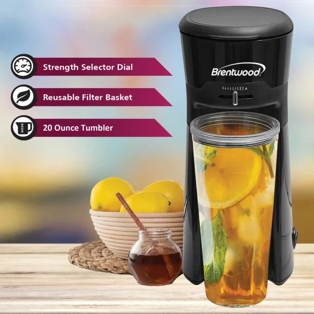 Brentwood® Single-Serve Iced Coffee and Tea Maker with 20-Oz. Insulated Tumbler and Reusable Filter