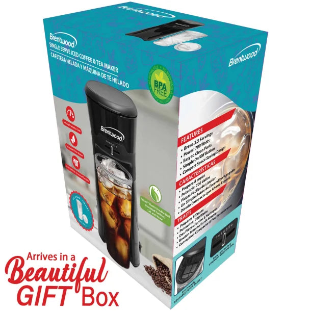 Brentwood® Single-Serve Iced Coffee and Tea Maker with 20-Oz. Insulated Tumbler and Reusable Filter