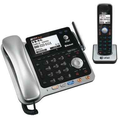 AT&T® DECT 6.0 2-Line 2-Handset Connect to Cell™ Corded Cordless Bluetooth® Phone System with Digital Answering System and Caller ID, Silver and Black