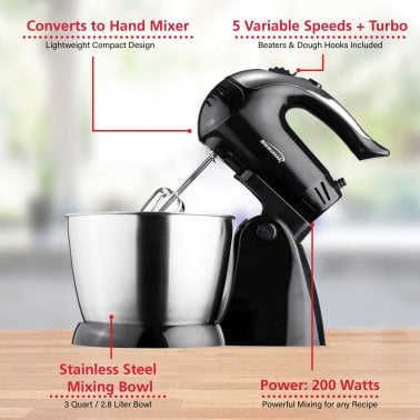 Brentwood® 5-Speed + Turbo Electric Stand Mixer with Bowl (Black)