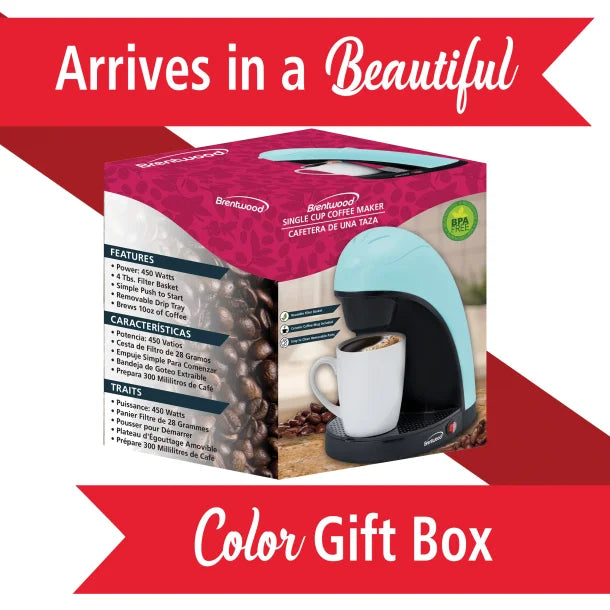 Brentwood® Single-Serve Drip Coffee Maker with Ceramic Mug (Blue)