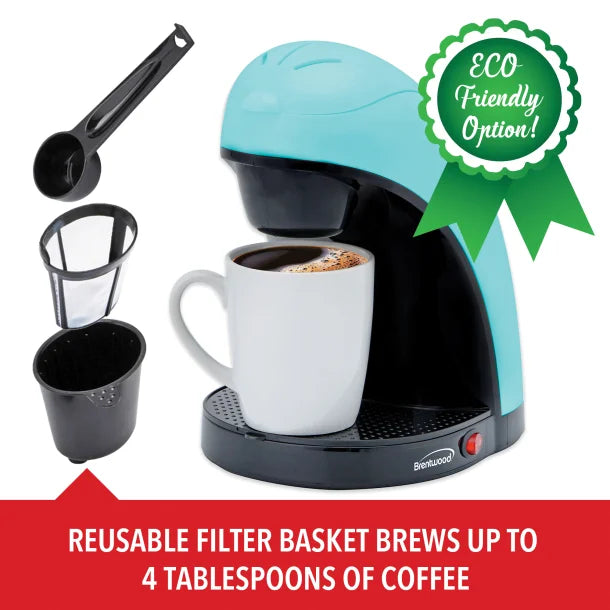 Brentwood® Single-Serve Drip Coffee Maker with Ceramic Mug (Blue)