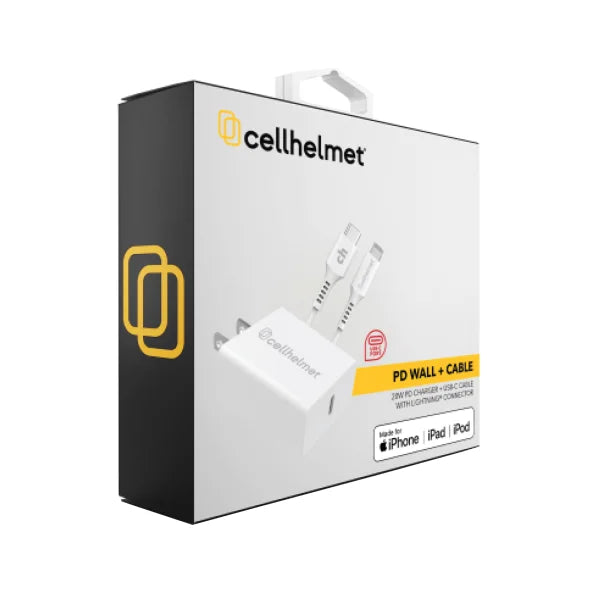 cellhelmet® 20-Watt Single-USB Power Delivery Wall Charger with USB-C® to Lightning® Round Cable, 3 Feet
