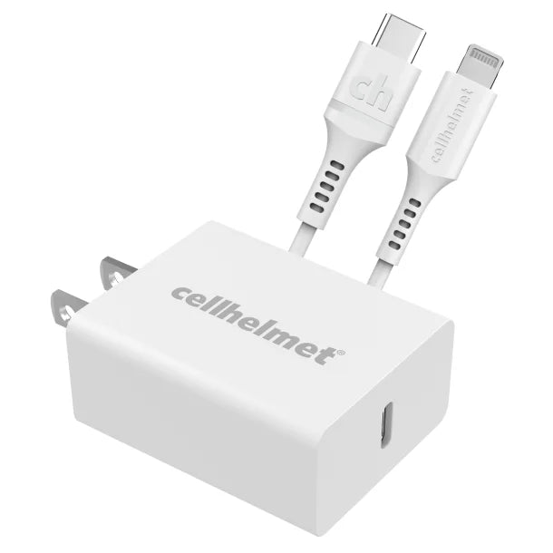 cellhelmet® 20-Watt Single-USB Power Delivery Wall Charger with USB-C® to Lightning® Round Cable, 3 Feet