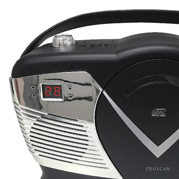 Proscan® Retro-Style CD/Radio Boom Box with Alarm Clock, PRCD212 (Black)