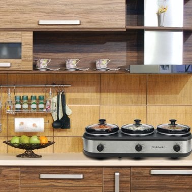 Frigidaire® 420-Watt Triple Slow Cooker and Buffet Server with Three 2.5-Quart Ceramic Pots